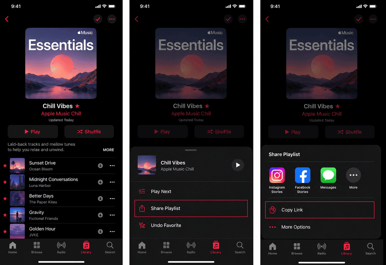 Copy Apple Music link on iPhone